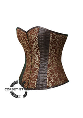 Brown & Golden Brocade and Leather Corset Overbust Bustier Top
